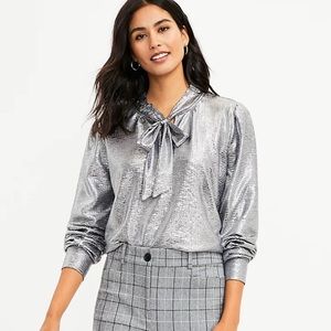 *NWT* LOFT Shimmer Knit Bow Neck Blouse